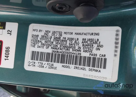 2009 Toyota Corolla Le z USA, uszkodzony, nr VIN 1NXBU40E59Z044139